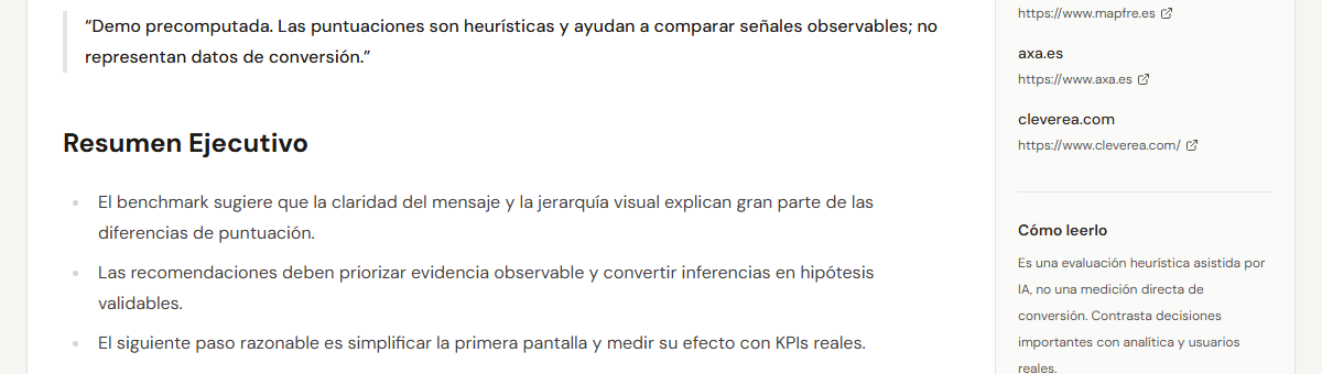 Captura real de las puntuaciones por criterio del informe final