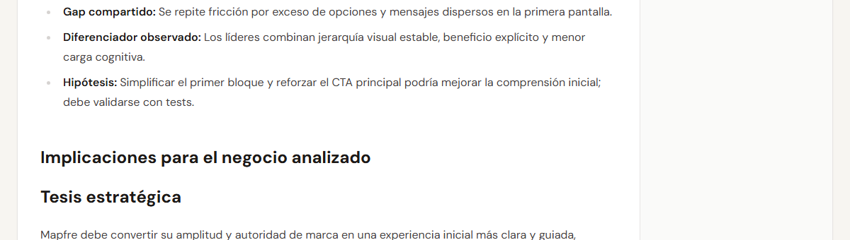 Captura real de las recomendaciones del informe final
